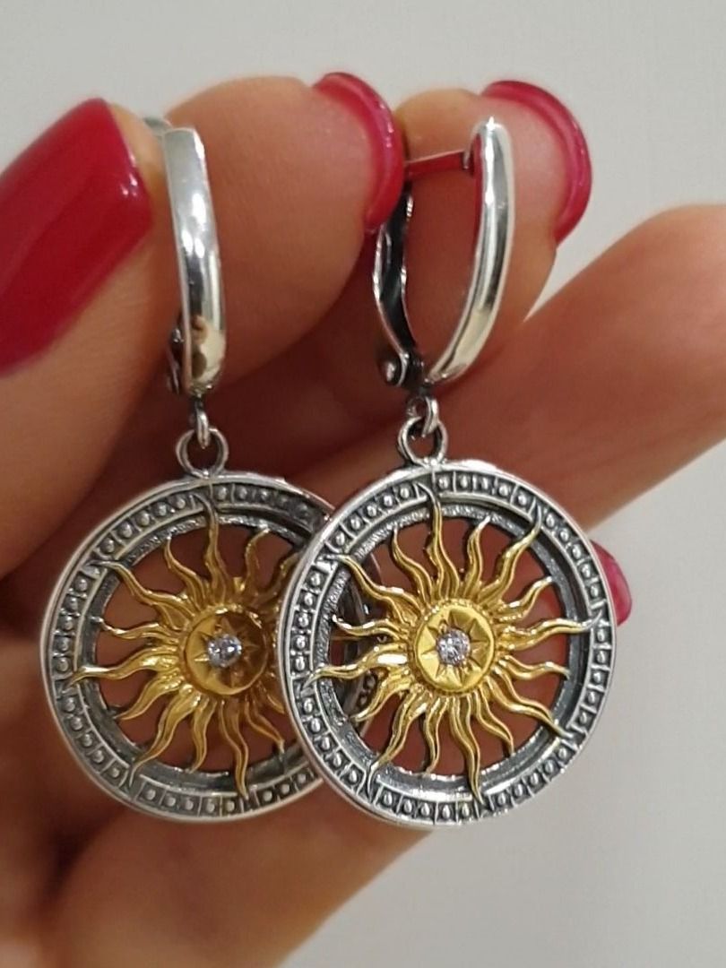 Серьгиженскиебижутерия,Солнце,этнические,славянские,длинные,висячие