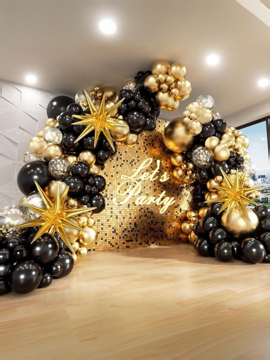 Элегантныйнабор132шт.чёрныеизолотыешарыдлявыпускногоиднярождения