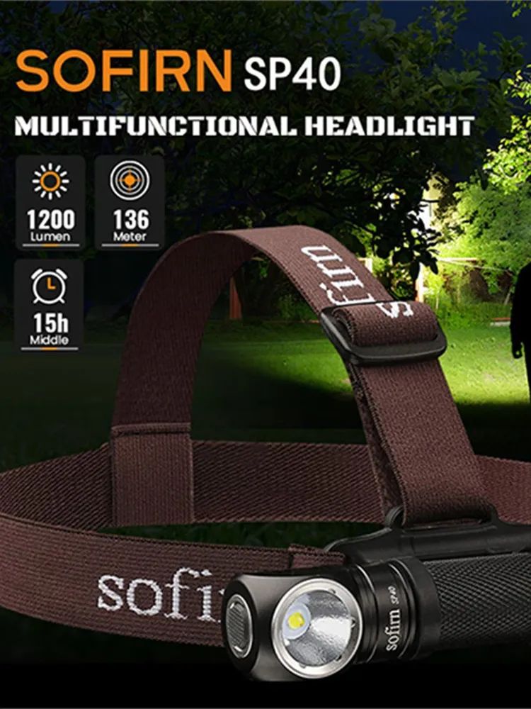 SofirnSP40XPL25000KСветодиодныйналобныйфонарь1200лм18650Type-Cаккумуляторныйфонариксмагнитнымколпачком.