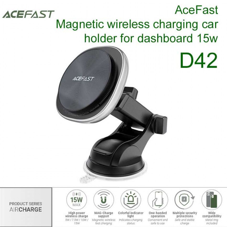 МагнитныйmagsafeдержательнастеклоипанельAceFastD42AirChargeMagneticwirelesschargingcarholderfordashboard,Qi15wсбеспроводнойзарядкой,серебристый